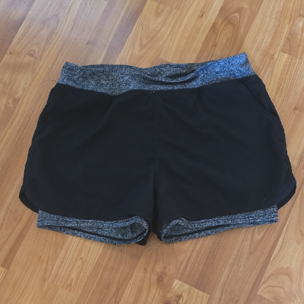 Black and Gray Athletic Shorts with Elastic Waistband